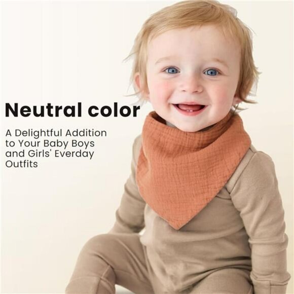 Muslin Baby Bibs 10 Pack Soft Cotton Bandana Drool Bibs Unisex Teething Set - Picture 2 of 7